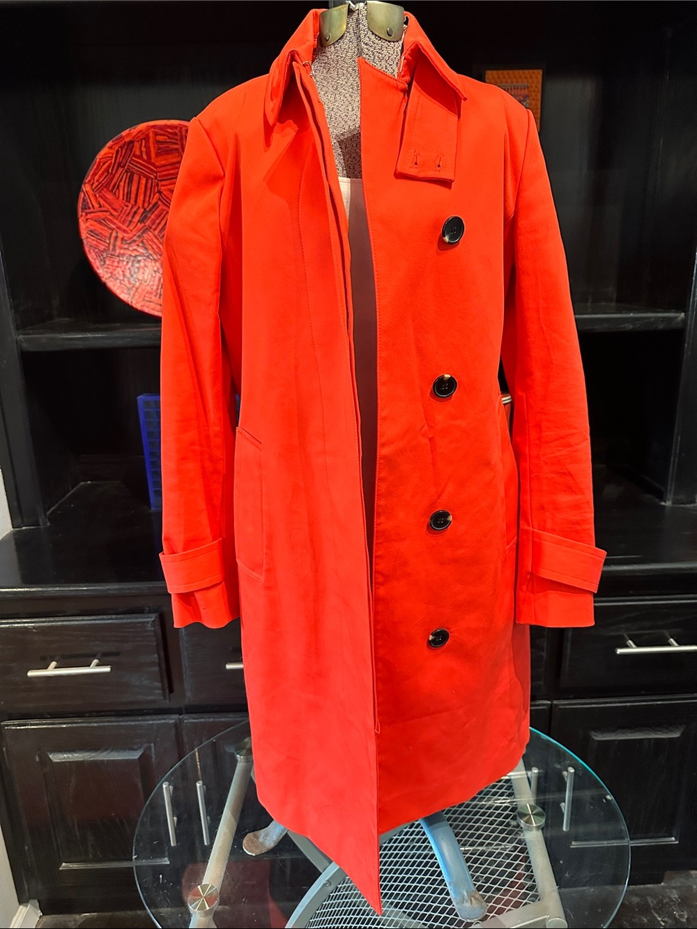 Ann Taylor Bright Red Double-Breasted Trench Coat